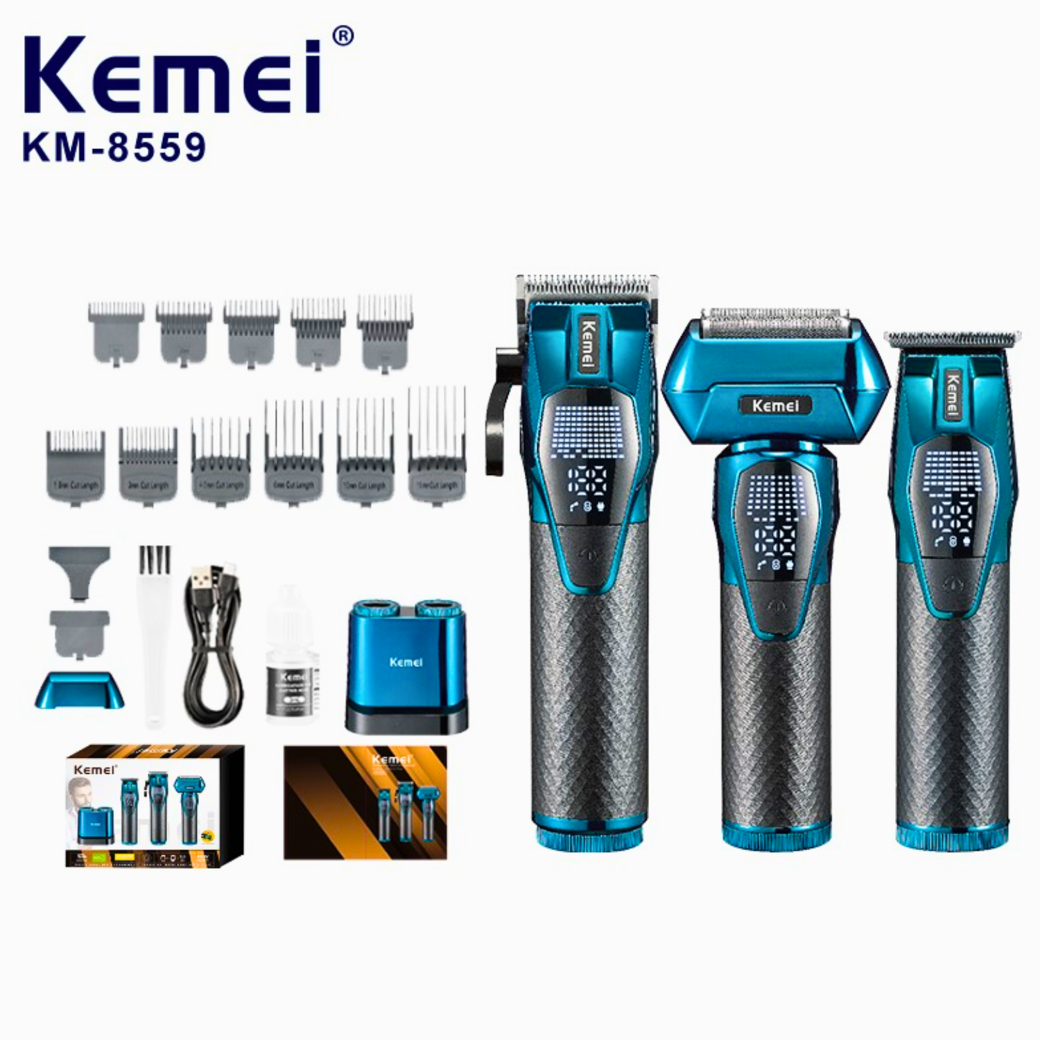 Barber Combo Kemei KM 8559 Cortapelo Patillera Shaver Profesional 3 en 1 Recargable-2