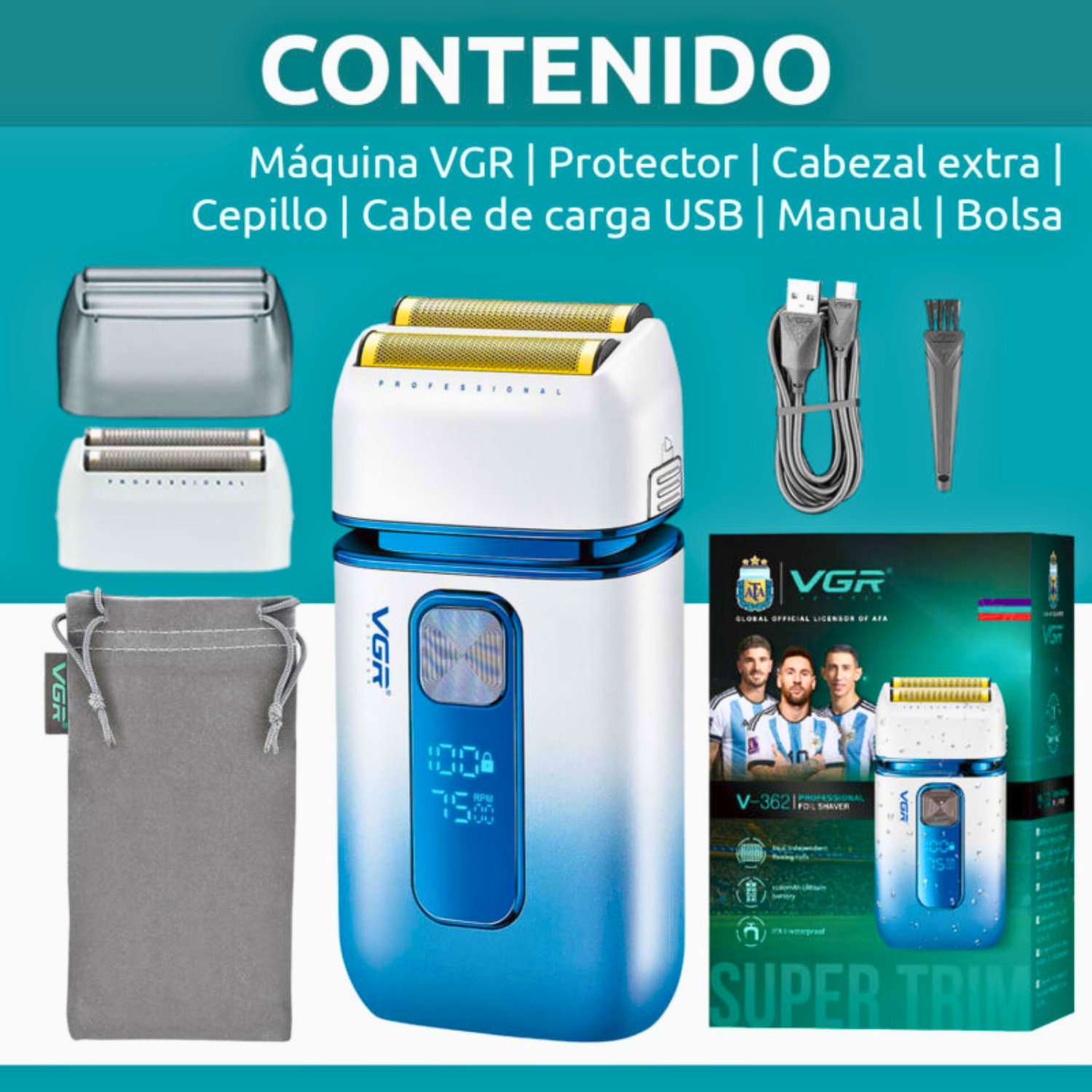 Afeitadora Shaver Vgr V 362 El ctrica 2en1 Trimmer Color Blanco-2