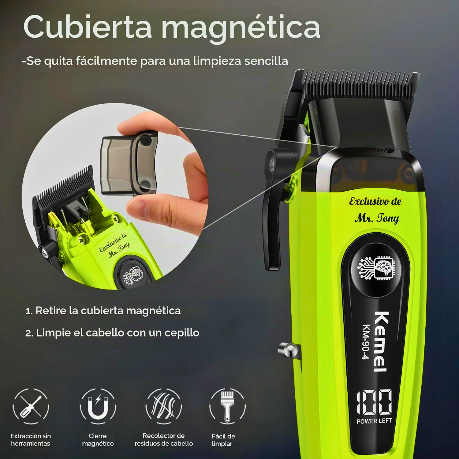 M quina Cortadora De Pelo Kemei Km 90 4 11500 Rpm Cuchilla Dlc Verde Edici n Especial-2