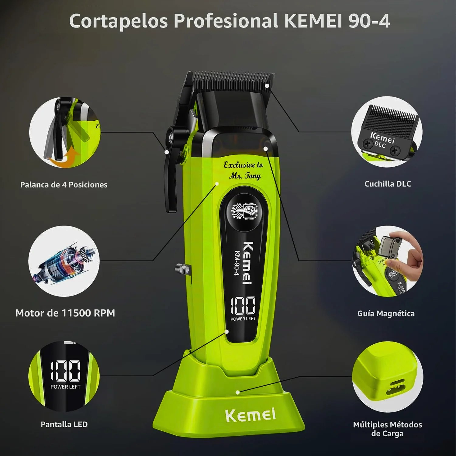 M quina Cortadora De Pelo Kemei Km 90 4 11500 Rpm Cuchilla Dlc Verde Edici n Especial-3
