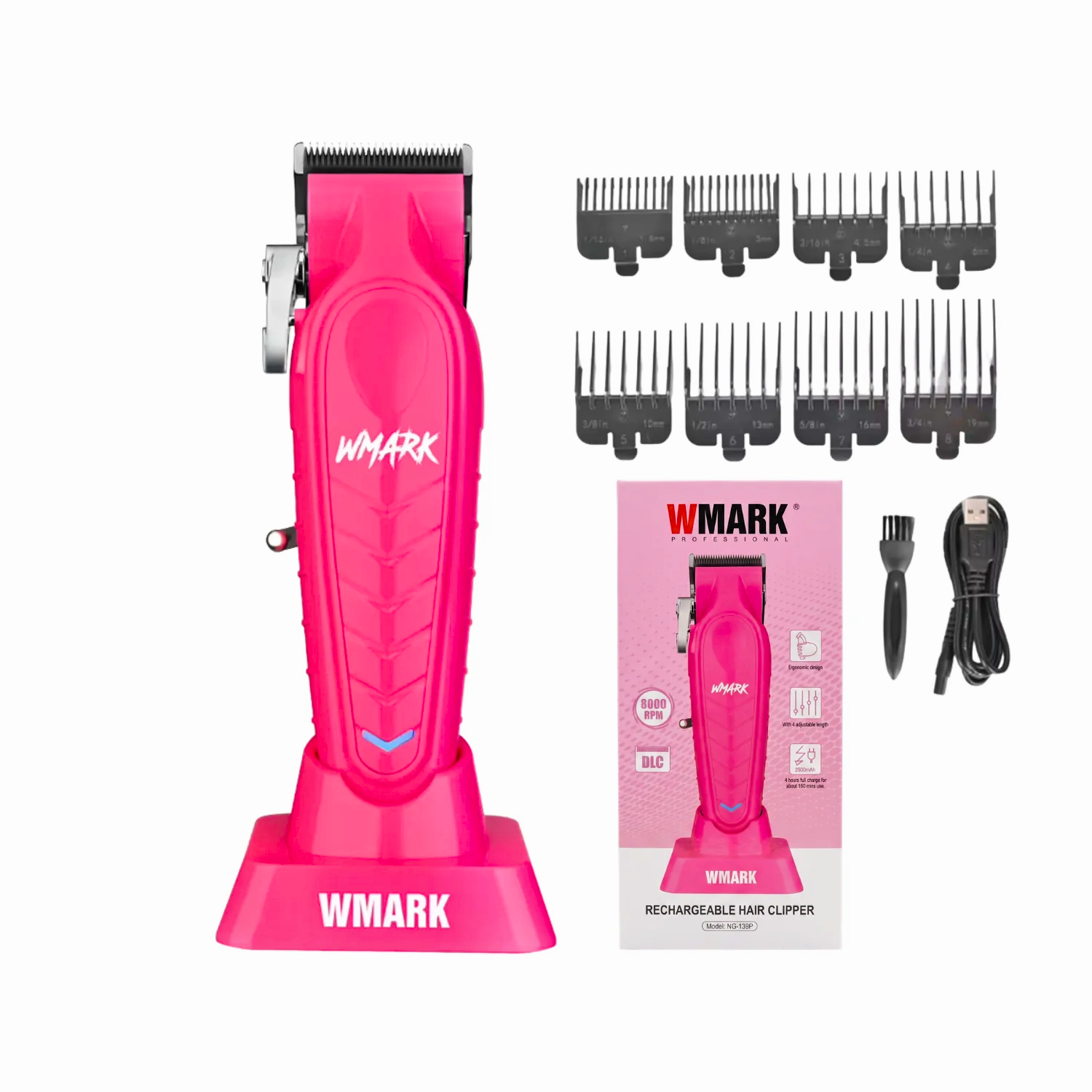 Combo Barber a Wmark Rosa Cortadora NG 139 Patillera Trimmer NG 339-2