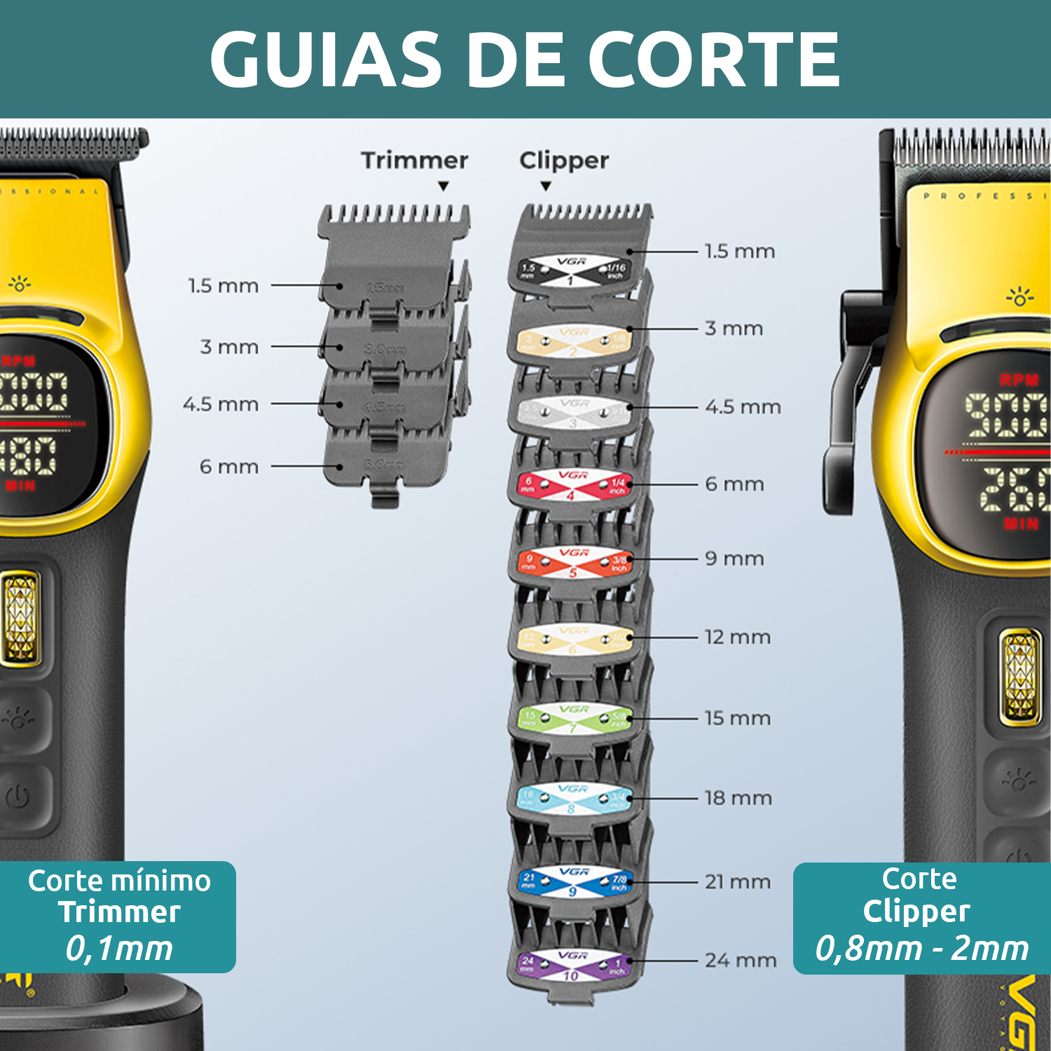 Barber Combo VGR Maquina Cortar Pelo Clipper Trimmer Vgr V 885 S2 MALETA-3