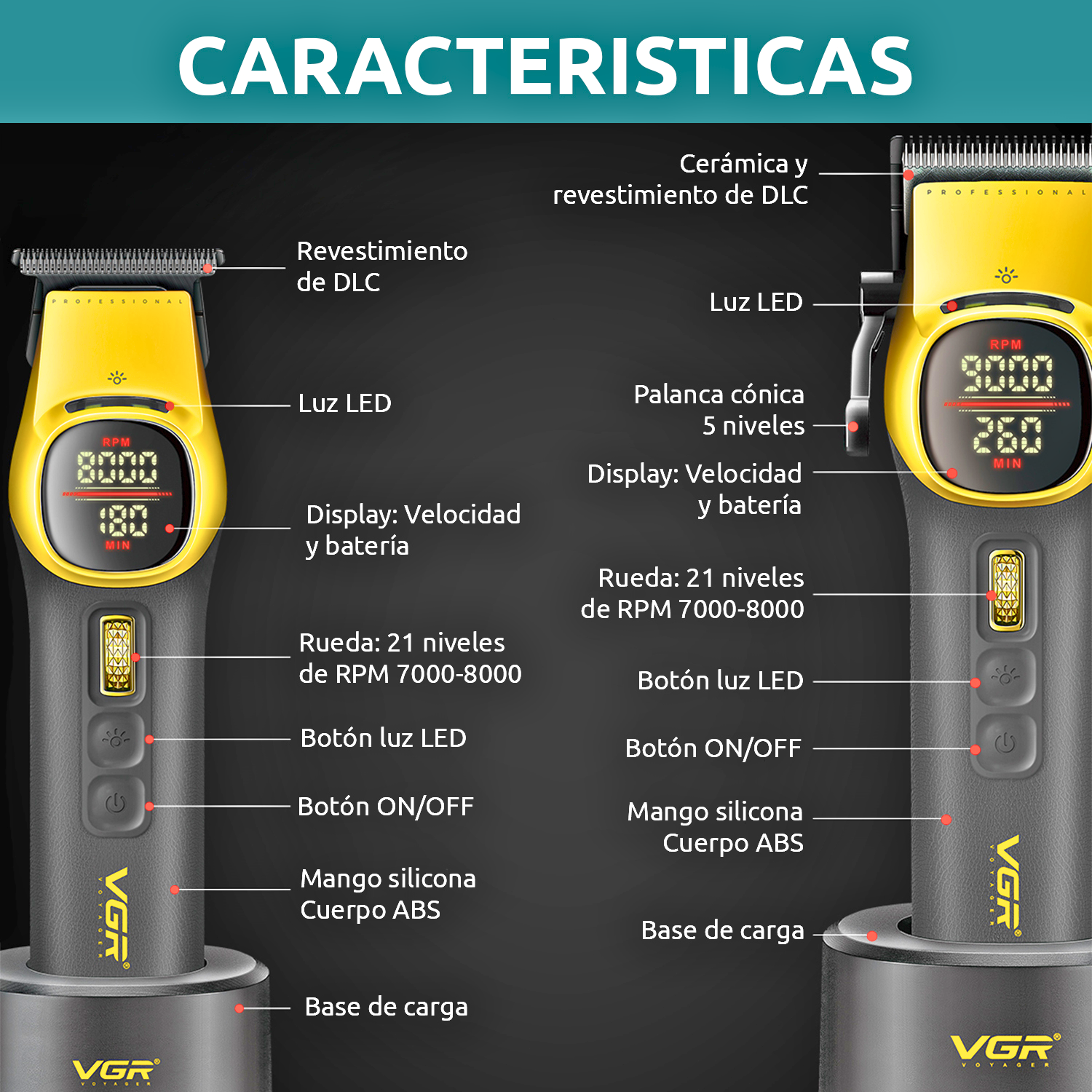 Barber Combo VGR Maquina Cortar Pelo Clipper Trimmer Vgr V 885 S2 MALETA-4