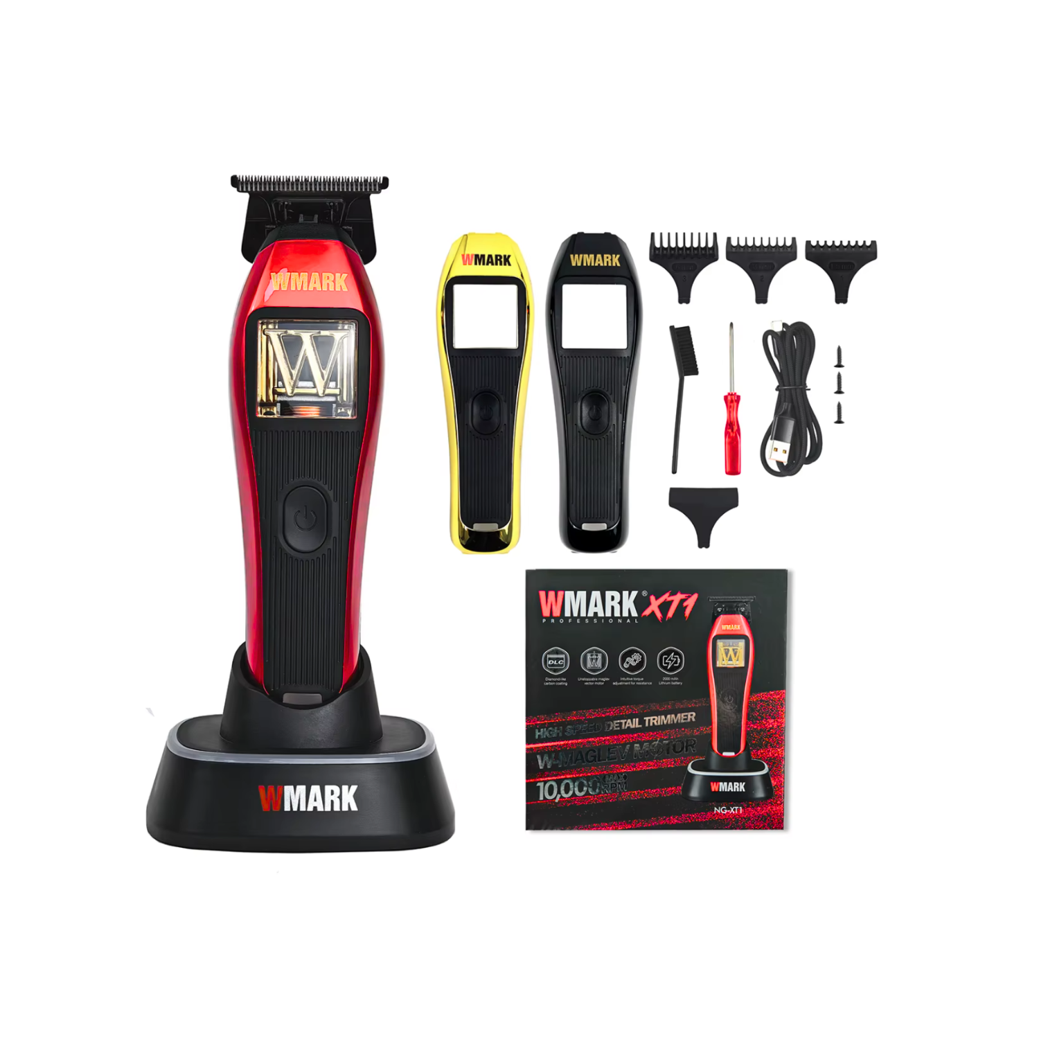 Barber Combo WMARK Clipper Trimmer Y Shaver 10000RPM Rojo-2