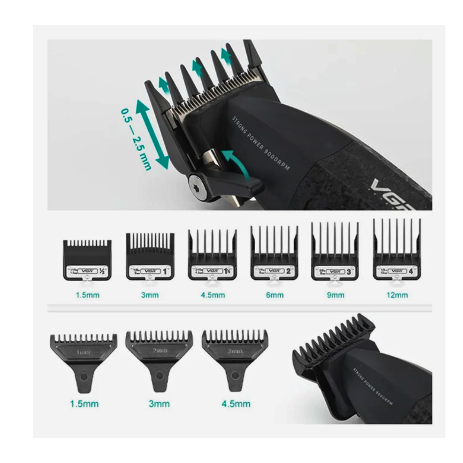 Barber Combo VGR Profesional V640 Clipper y Trimmer 9000RPM Negro-2