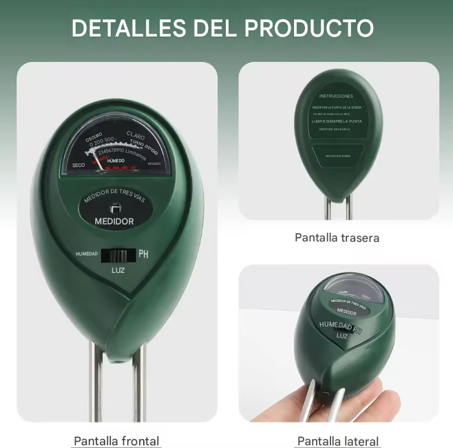 Medidor 3 en 1 para jardin con medidor de pH - sensor de humedad - medición luz-1