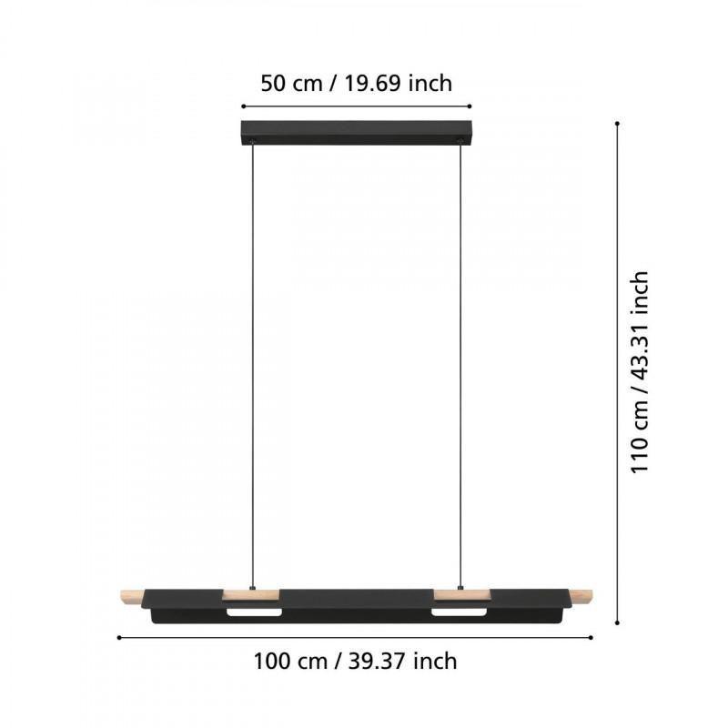 Lampara Colgante Ermua Acero Madera Cafe Led incluye 27W  Cod.98836-3