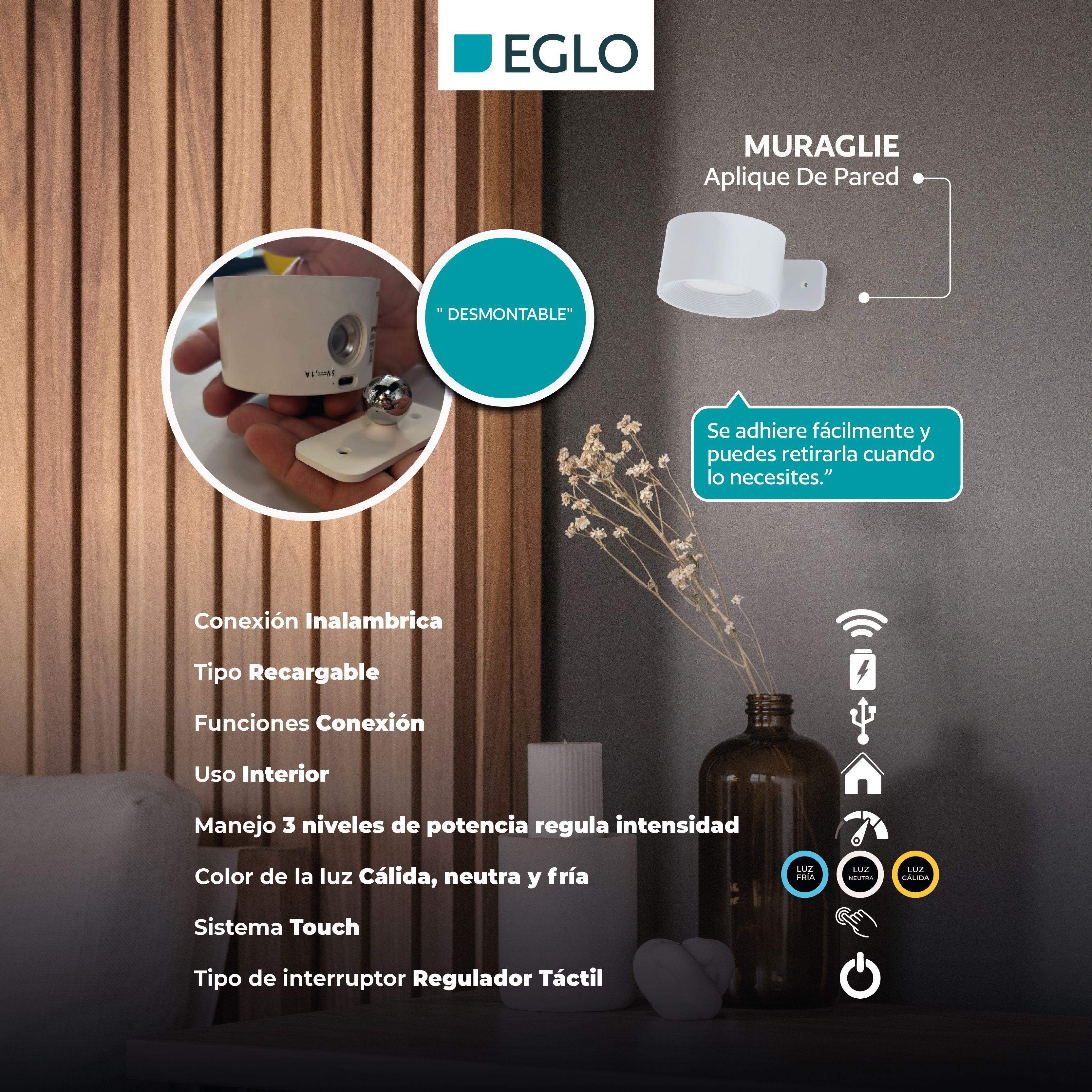Aplique Inalámbrico Recargable Usb Touch Regulador Muraglie Led 1X5W cuadrado Blanco-1