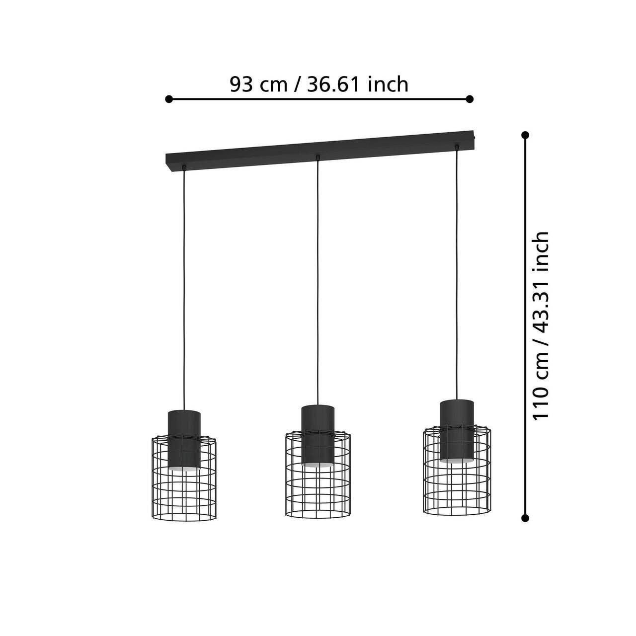 Lámpara Colgante Milligan Acero Negro E27 3X40W IP20 Cod.43626-2