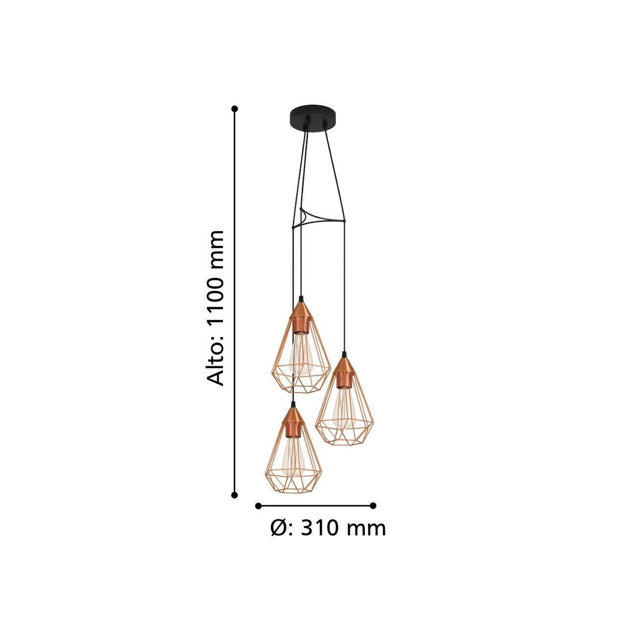 Lámpara Colgante Tarbes Acero Cobre 3X60W E27 cod.94196-2