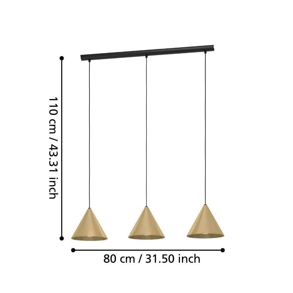 LAMPARA COLGANTE  NARICES ACERO NEGRO DORADO E27 3X40W IP20 COD.99592-3