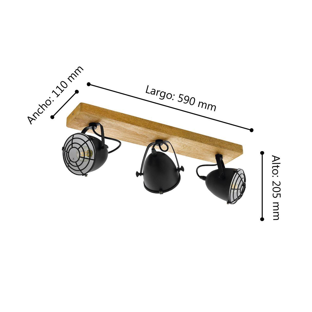 LAMPARA FOCO TECHO GATEBECK ACERO MADERA NEGRO E14 3X40W COD.49078-2