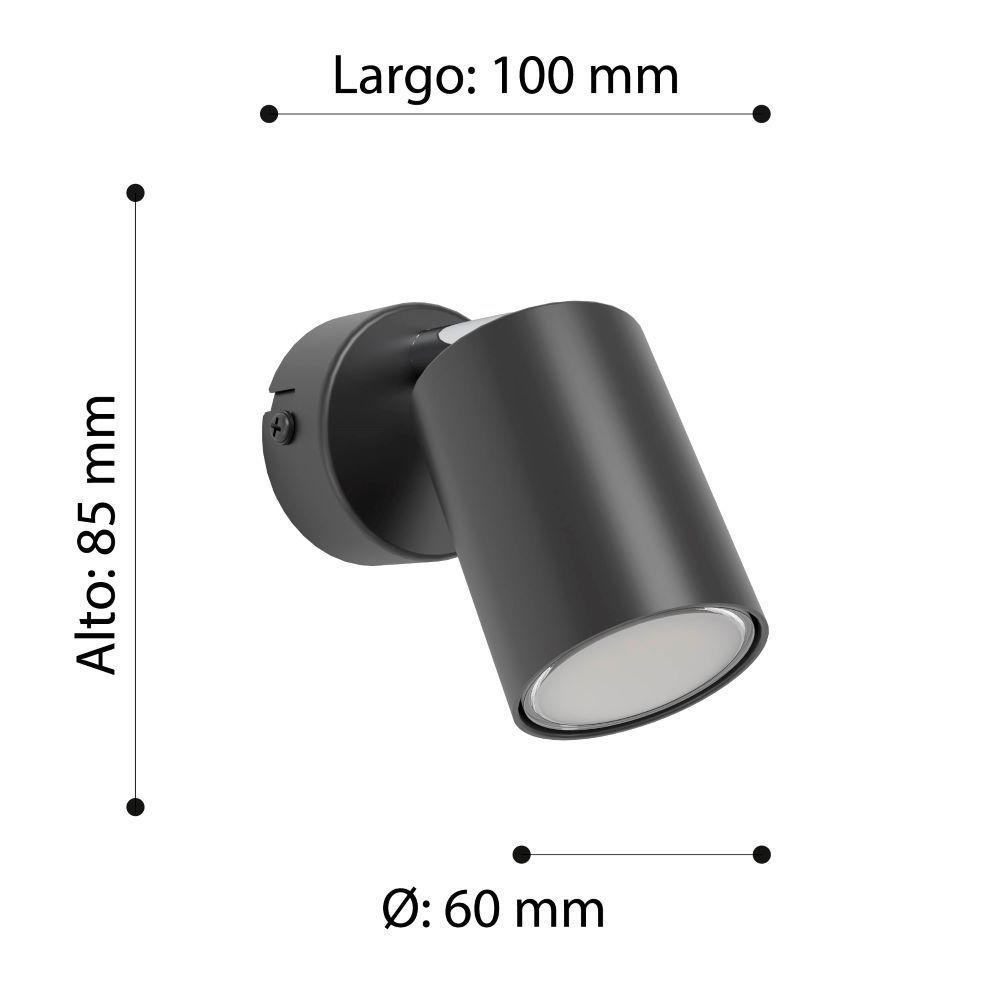 Lampara foco pared Reciso Acero negro GU10 1X5W IP20 cod.74006-2