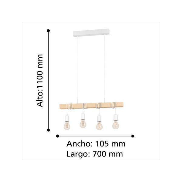 Lámpara Colgante Townshend Acero Madera L70 cm E27 4X60W-3