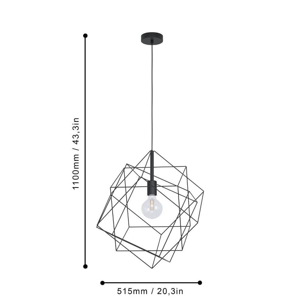 Lámpara Colgante Straiton Acero fierro Negro 1X60W E27 cod.43359-2