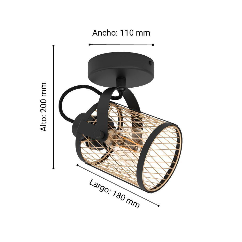 LAMPARA FOCO TECHO DELLOW ACERO NEGRO E27 1X40W IP20 COD.43531-2