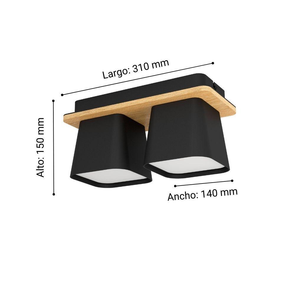 APLIQUE TECHO RUSCIO ACERO NEGRO MADERA E27 2X40W COD.390007-2