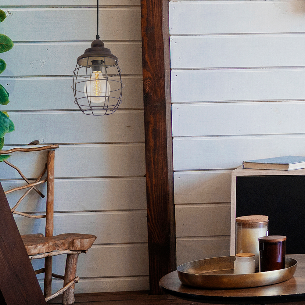 Lámpara Colgante Bampton acero Café E27 1X60W cod.49219-4