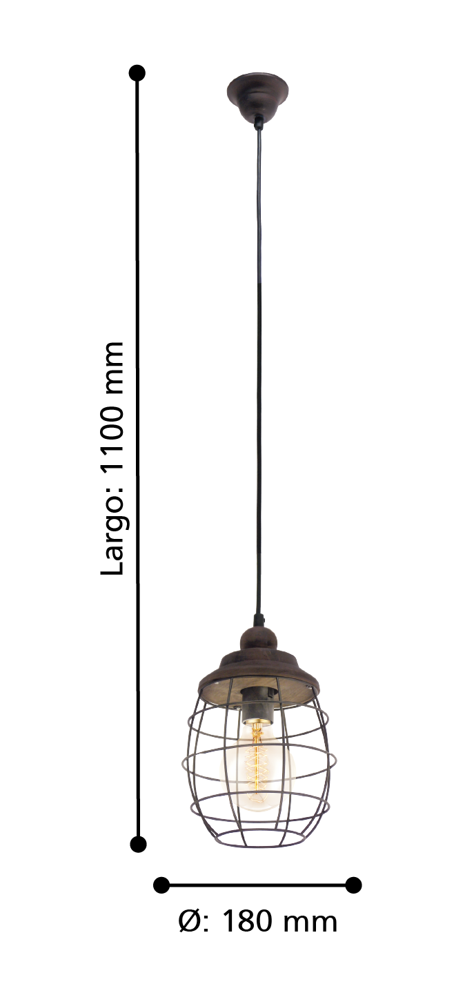 Lámpara Colgante Bampton acero Café E27 1X60W cod.49219-3