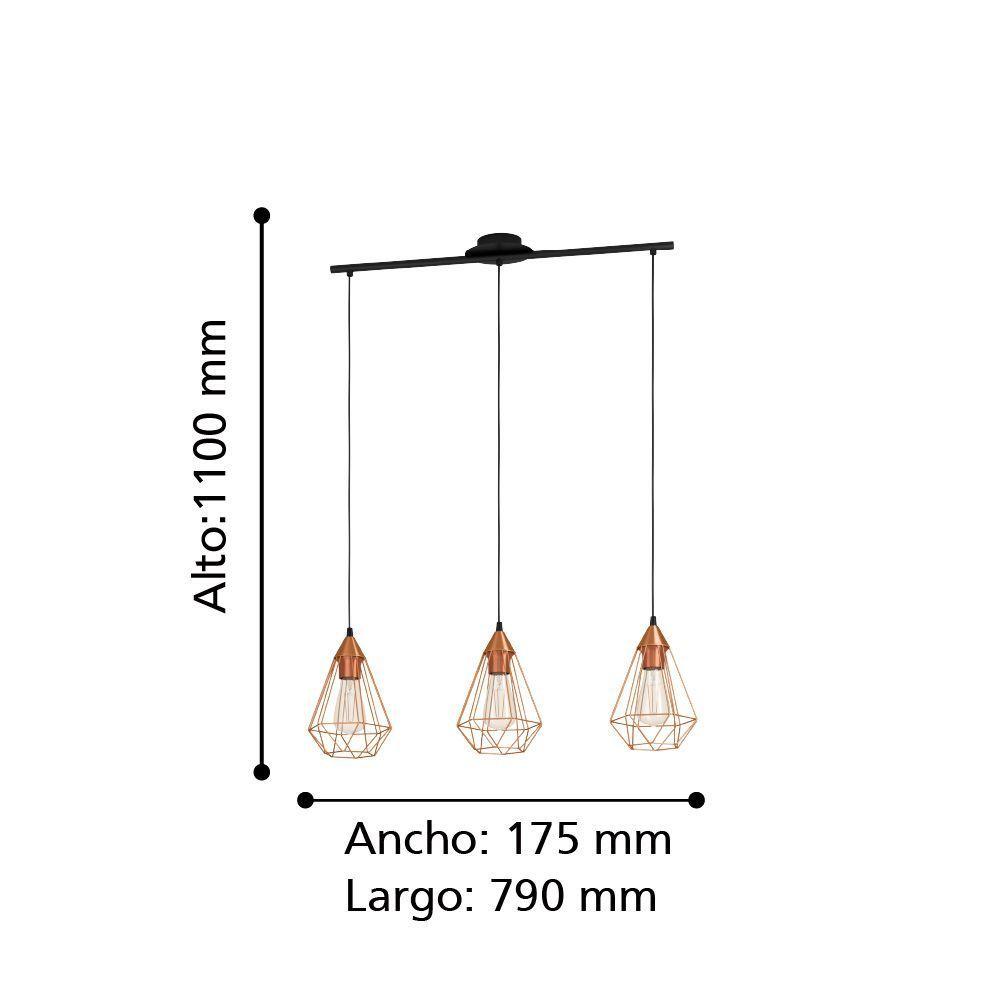 Lámpara Colgante Tarbes Acero Cobre E27 3X60W cod.94195-2