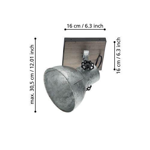 Aplique de pared Barnstaple acero madera café Zinc envejecido 1X40W E27 Cód49648-3