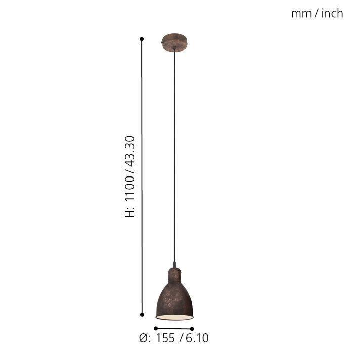 Lámpara Colgante Priddy Acero Cobre Vintage DM155 1x60W E27 Cod49492-2