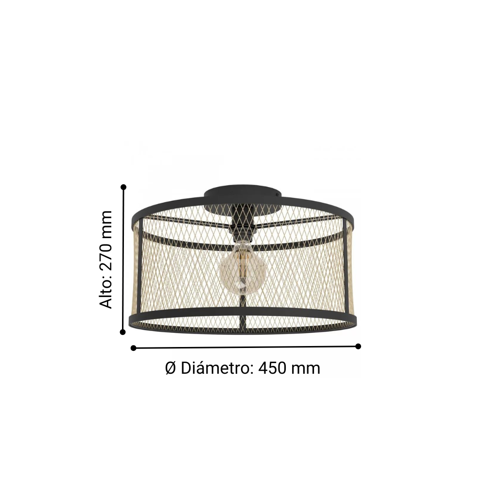 Lámpara Techo Dellow Acero Negro DM450 E27 1x40W IP20 Cod43603-2