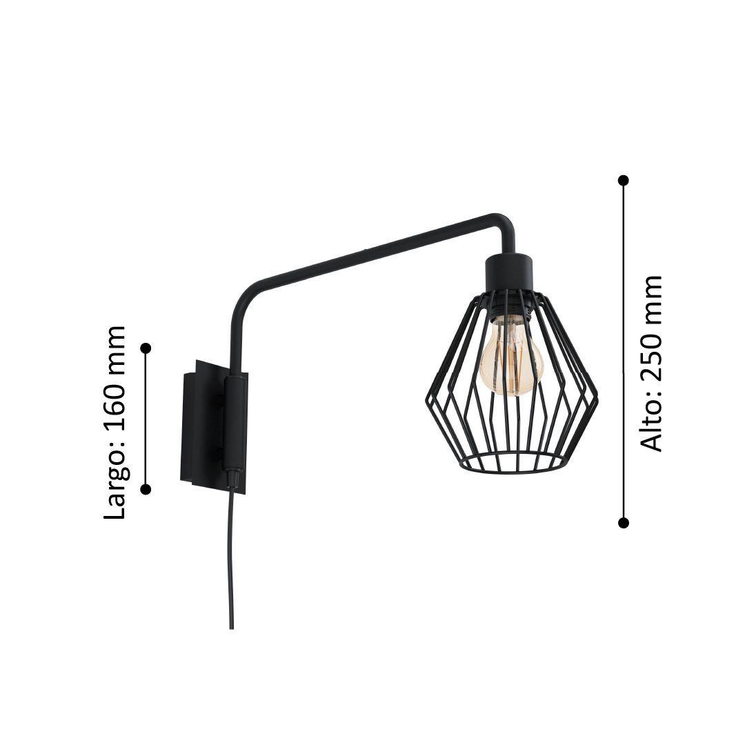 Lámpara Apliqué Tabillano Acero Negro L160 H250 E27 Cod 99349-2