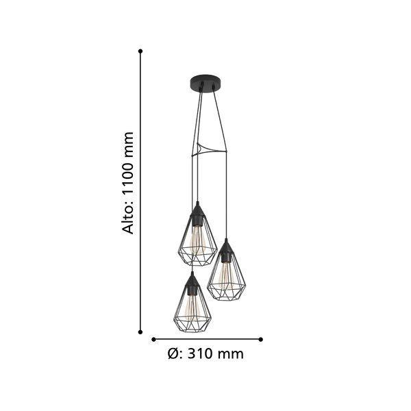 Lámpara Colgante Tarbes Acero Negro E27 3X60W-3