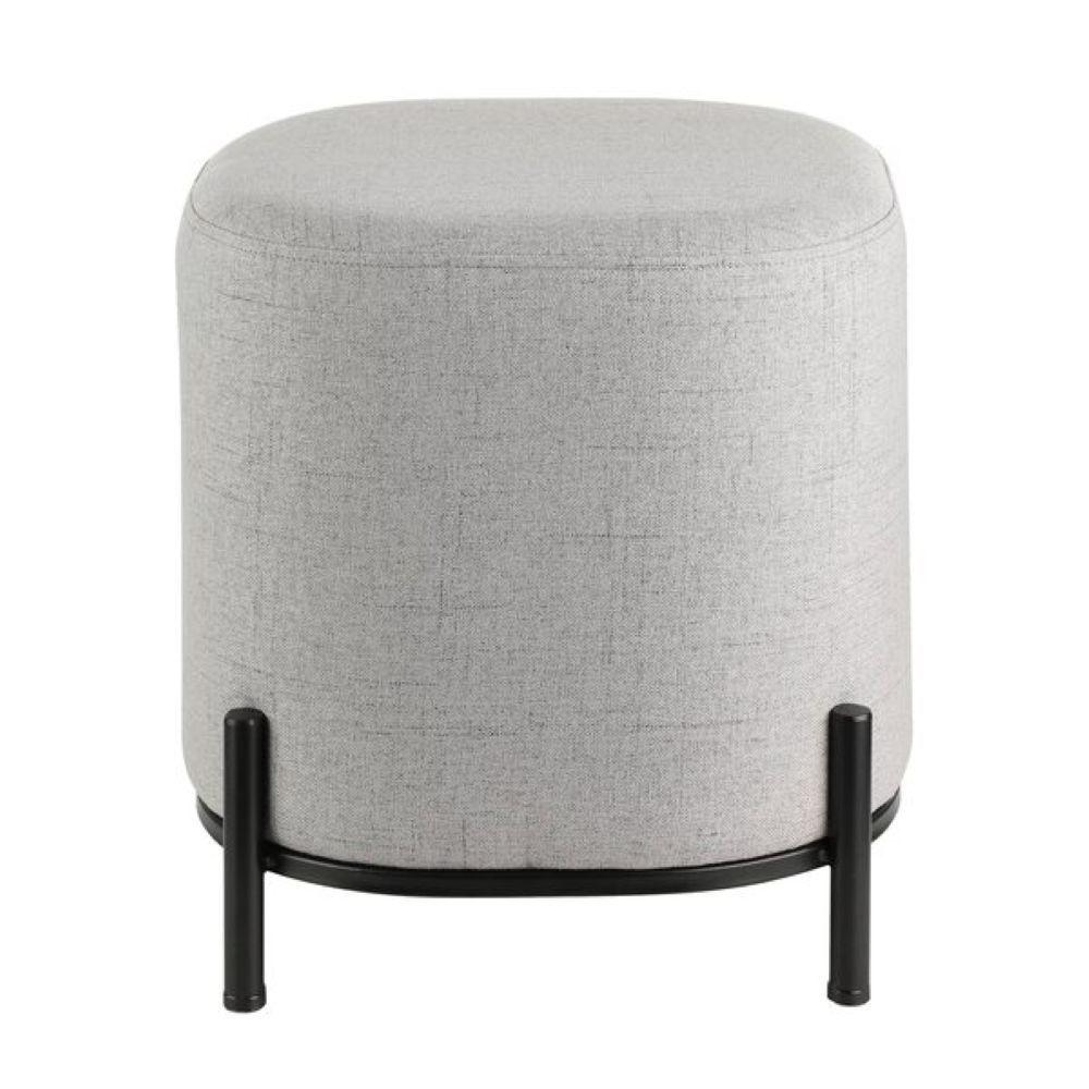 Taburete Pouf MASHIKE tela gris claro y base metálica negra 41×38 cm-0