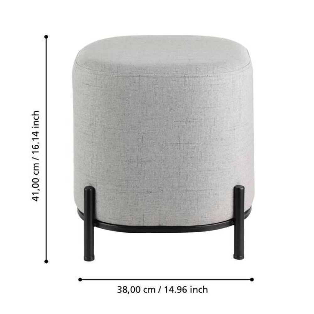 Taburete Pouf MASHIKE tela gris claro y base metálica negra 41×38 cm-2