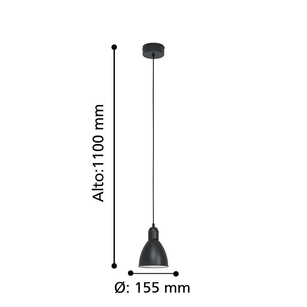 Lámpara Colgante Priddy Acero Blanco H1100 DM155 E27 1x60W Cod49464-3