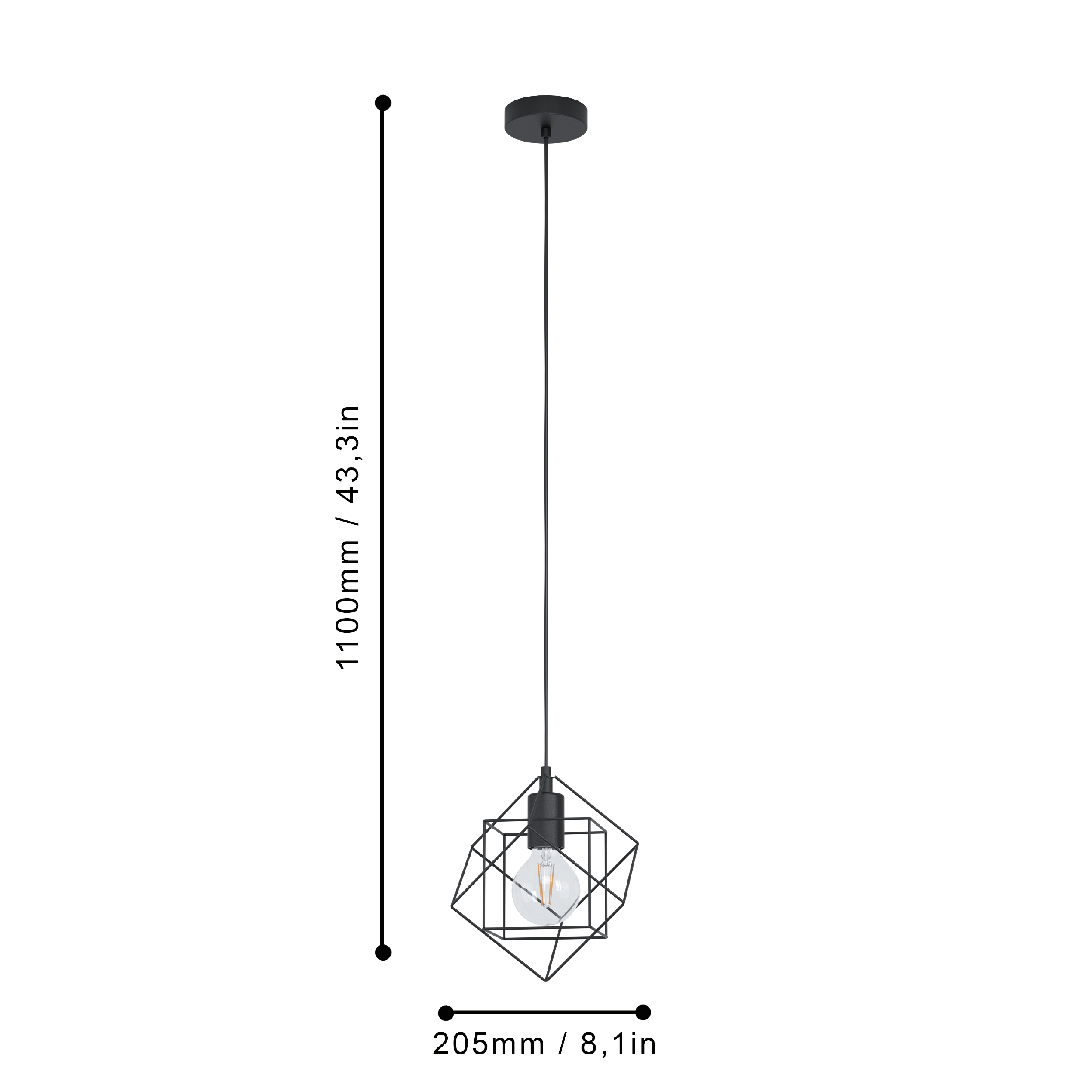 Lámpara Colgante Straiton Acero Fiebro Negro 1X60W E27 Cod43358-1