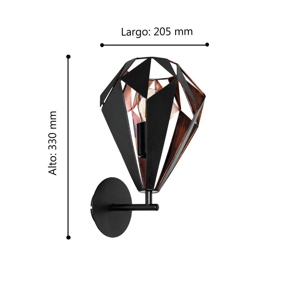 	 Lámpara Apliqué Carlton Acero Negro Cobre H330 1x60W E27 Cod49992-2