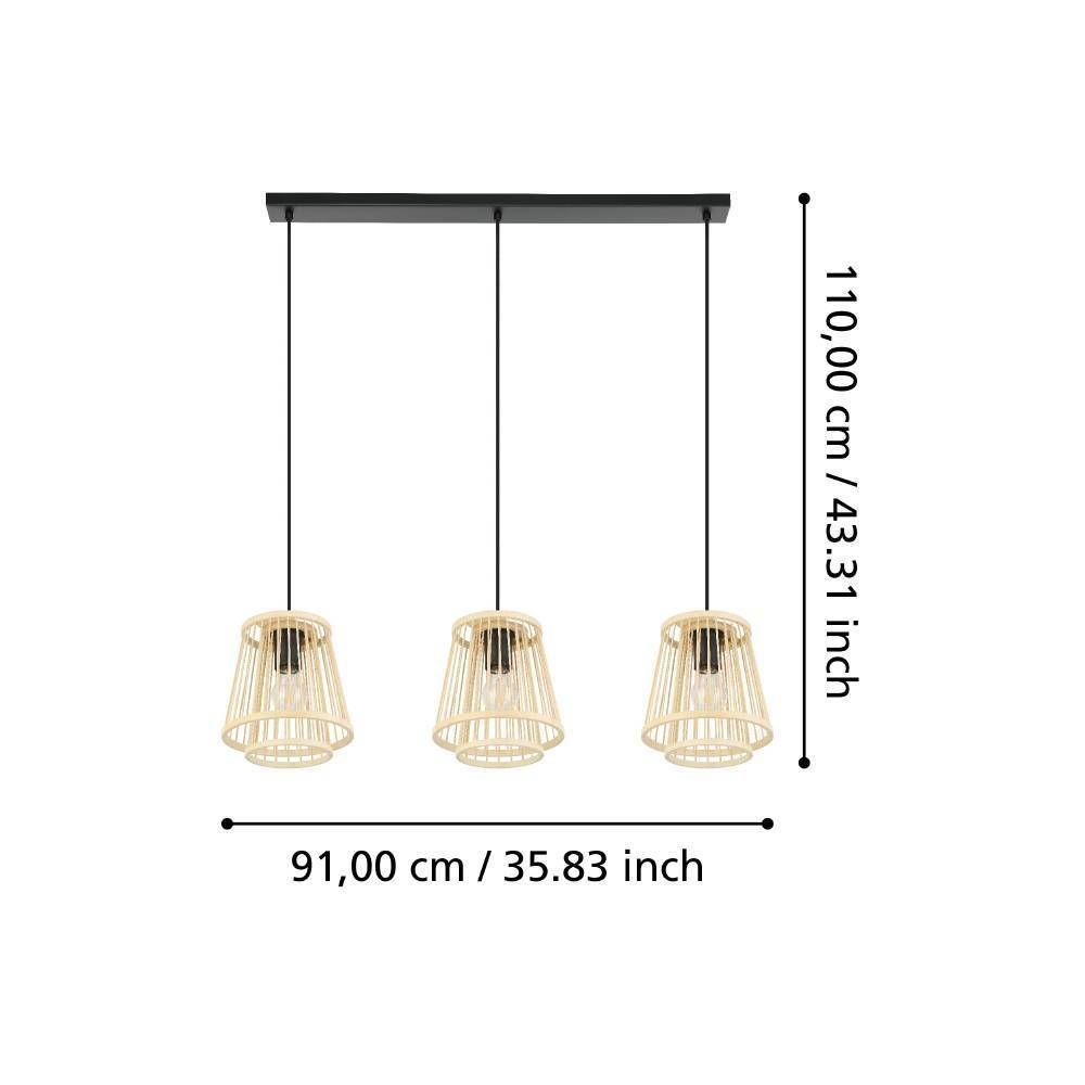 Lámpara Colgante Hykeham Acero, Negro 3X40W, IP20, E27  cod.43853 -2