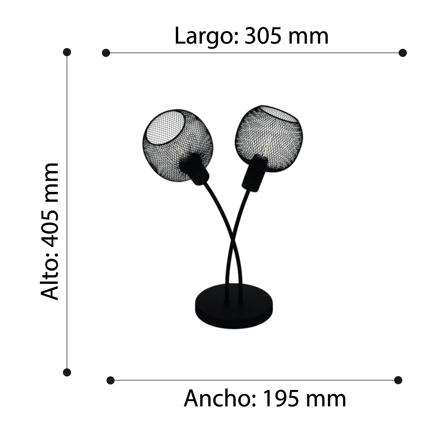 Lamparas Sobremesa Wrington Acero Negro H455 2x40W E14 Cod. 43376-2