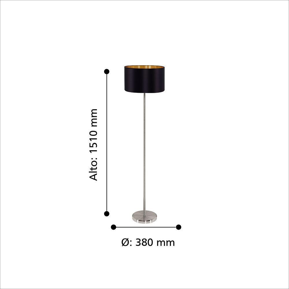Lámpara Pie Maserlo Acero Negro E27 1X60W cod.95169-2