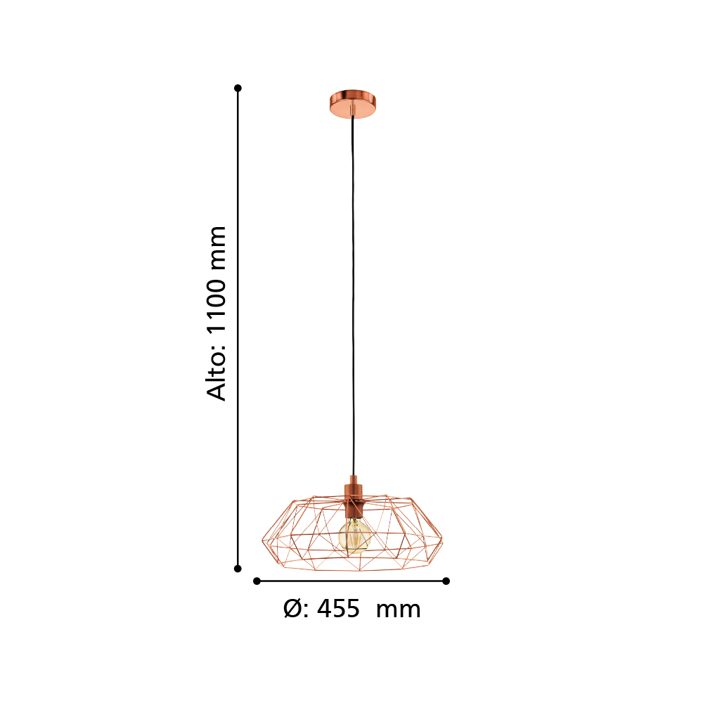 LAMPARA DE COLGAR CARLTON 2 COBRE E27 1X60W cod. 49488-3