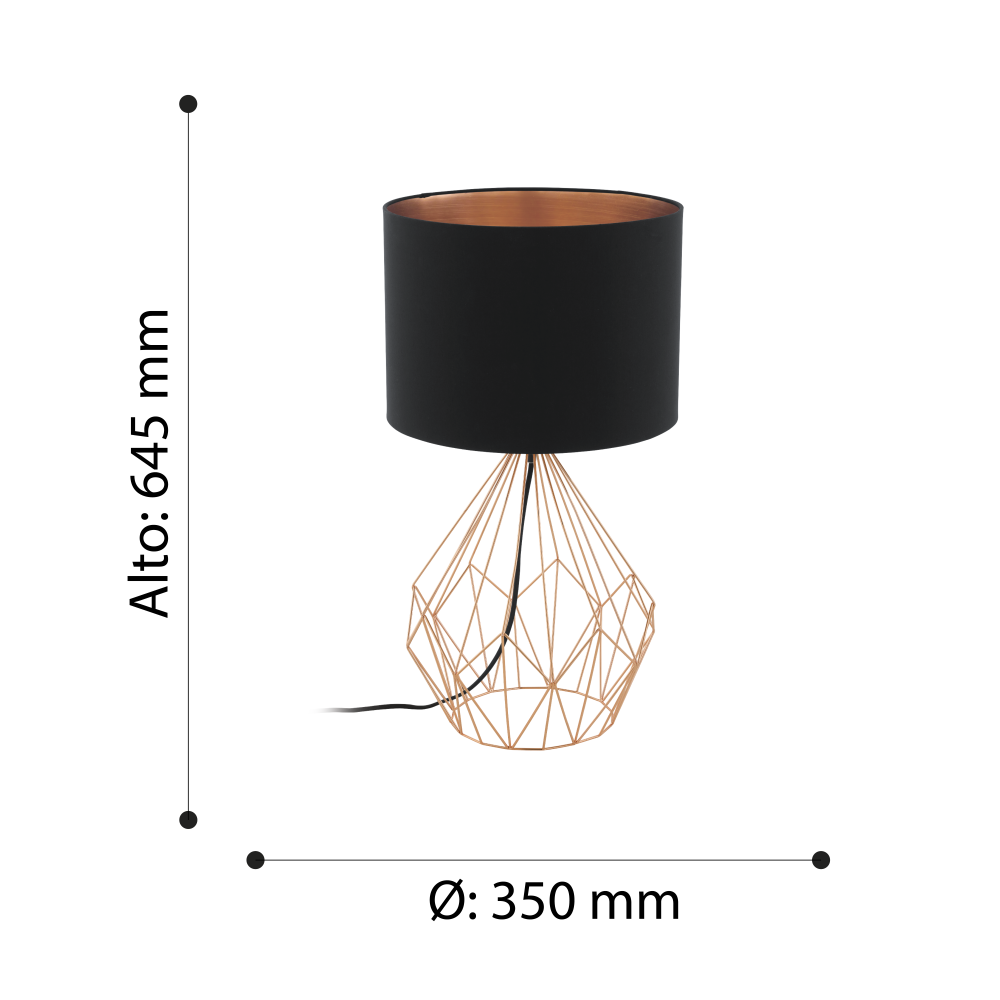 Lampara Sobremesa Pedregal Acero Cobre DM350 H645 1x60W E27 Cod95185-2