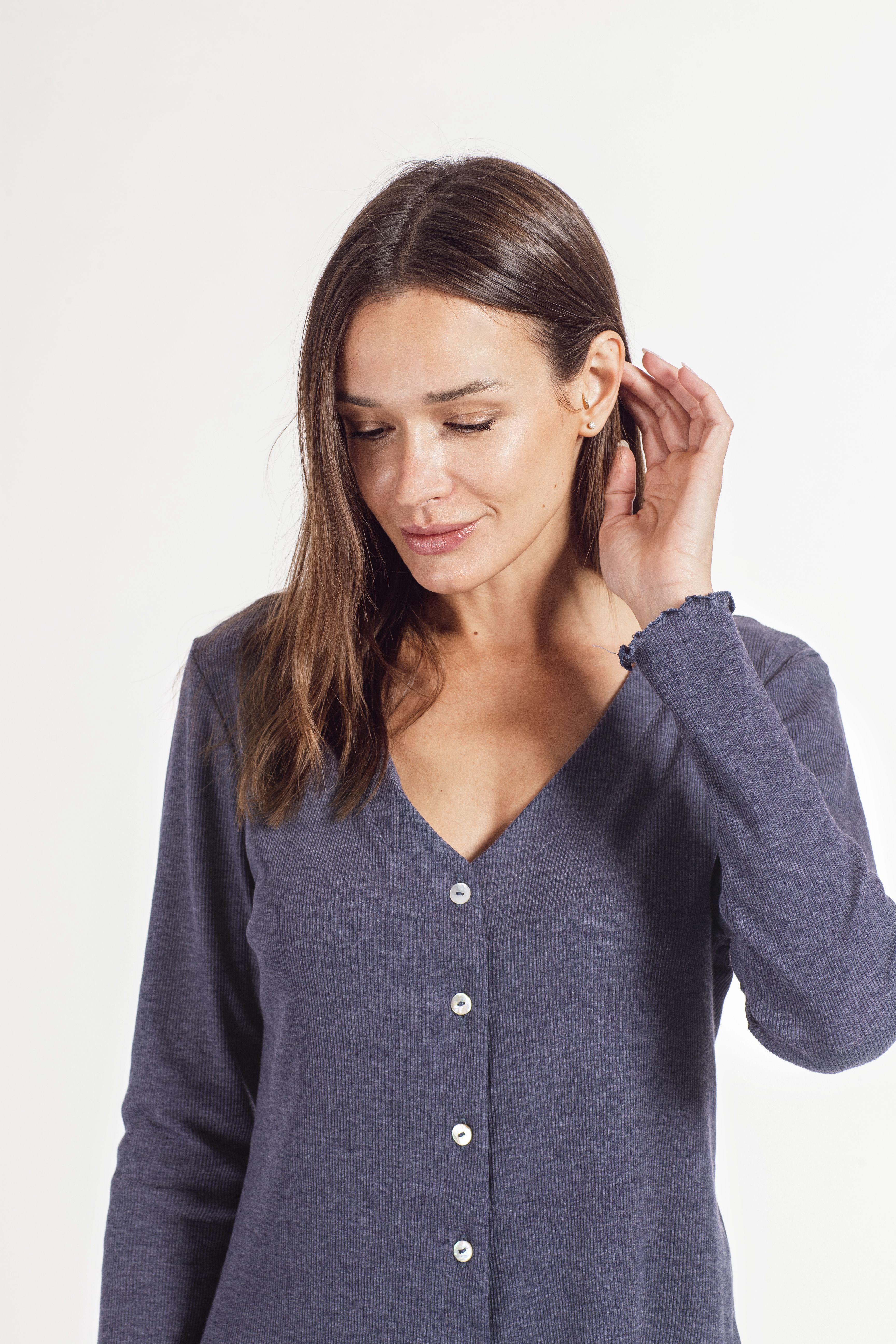 Set de pijama azul con pantalón de punto elástico y manga larga 100% algodón. -2