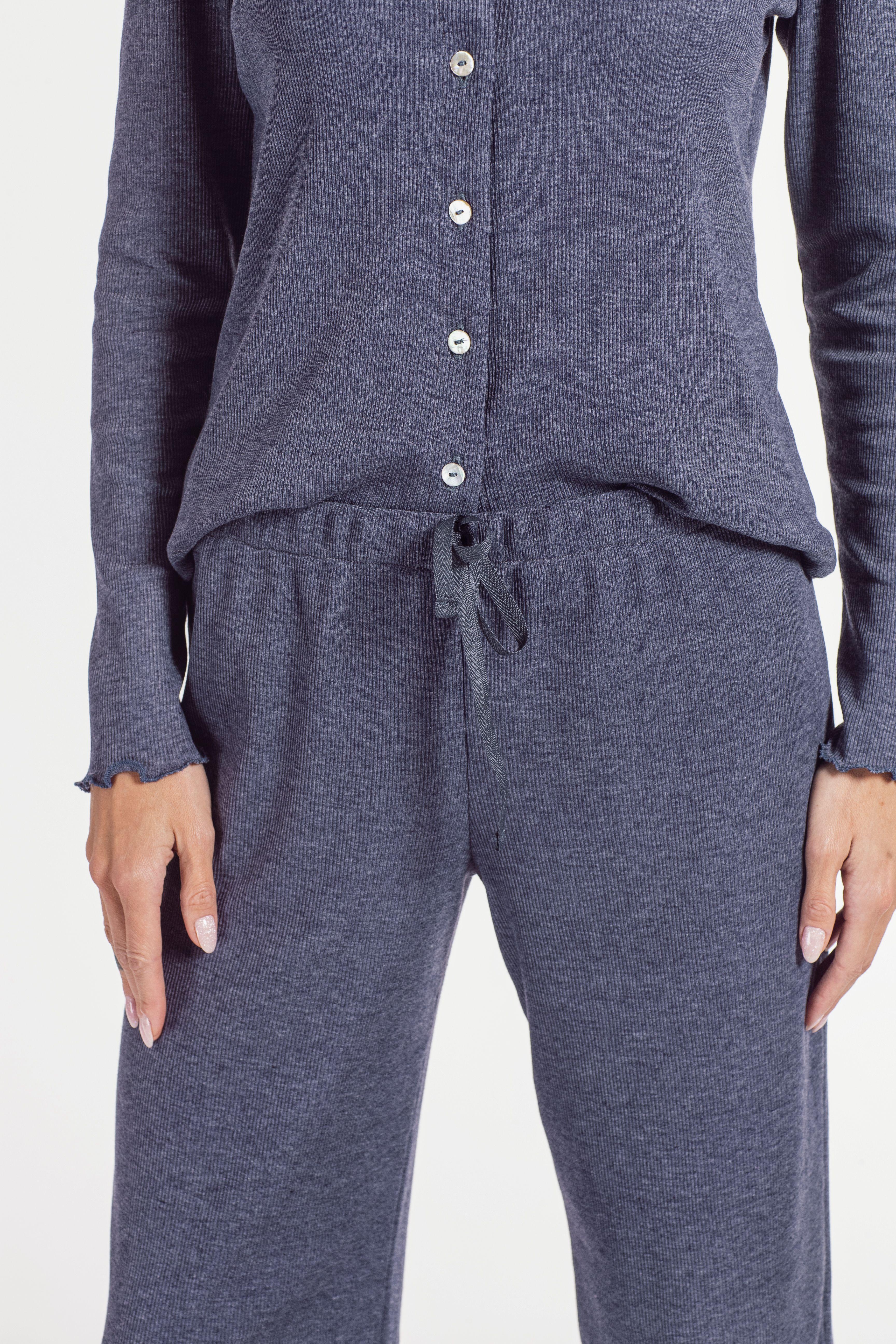 Set de pijama azul con pantalón de punto elástico y manga larga 100% algodón. -3