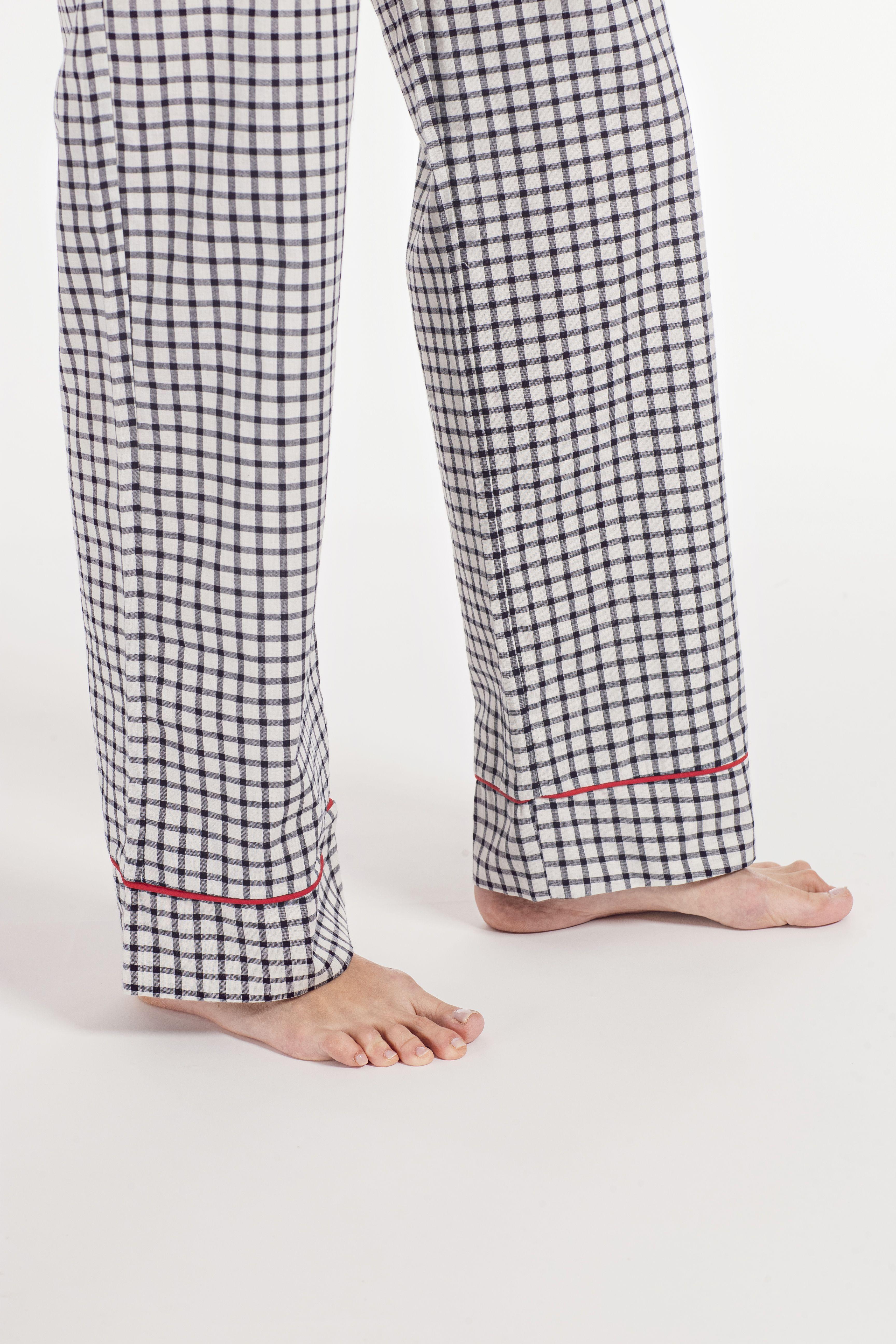 Pijama camisero largo 100% algodón. Cuadros grandes con terminaciones rojos-3