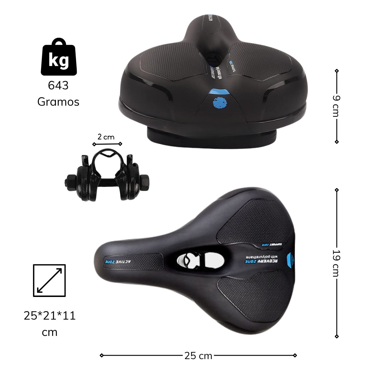 Asiento Bicicleta Sillin Antiprost tico Medio Amplio 25 19cm-1