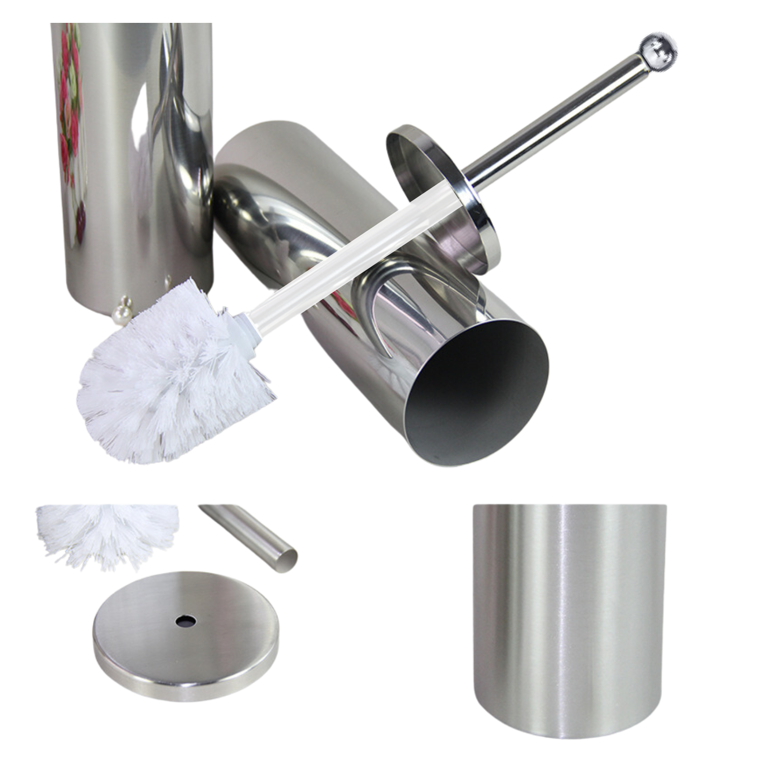 Escobilla Para Wc Cepillo Limpia Inodoro De Acero Inoxidable Set Con Base Y Balde Interior-2