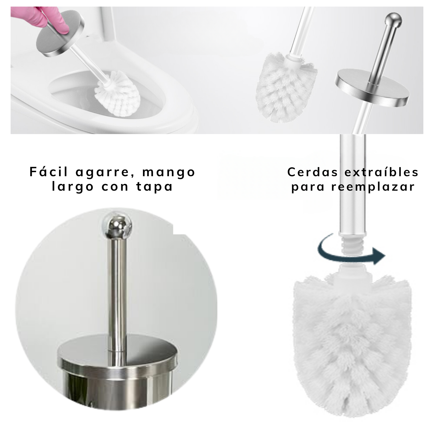 Escobilla Para Wc Cepillo Limpia Inodoro De Acero Inoxidable Set Con Base Y Balde Interior-3