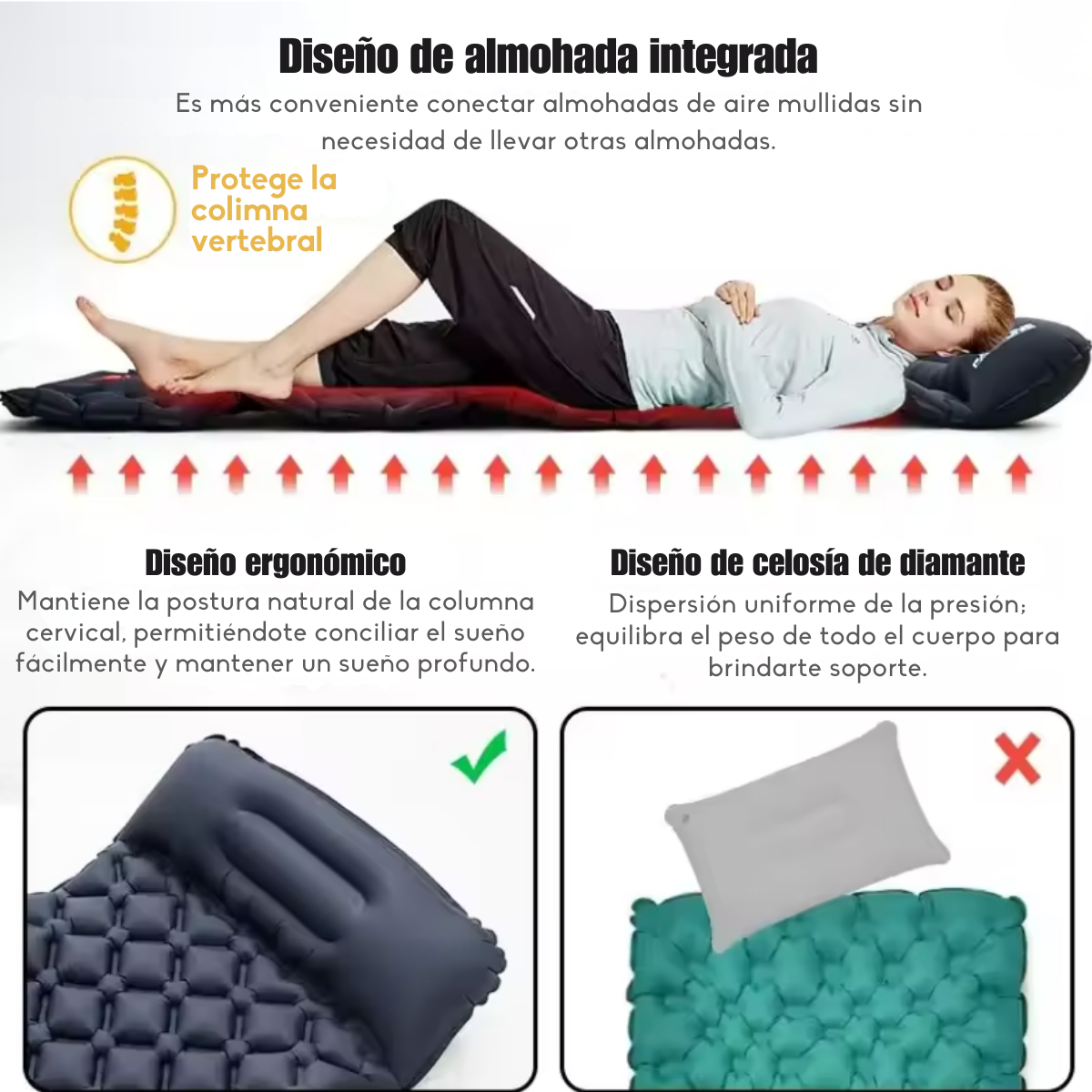 Colchoneta Inflable De Camping Con Bomba Infladora Manual Azul-5