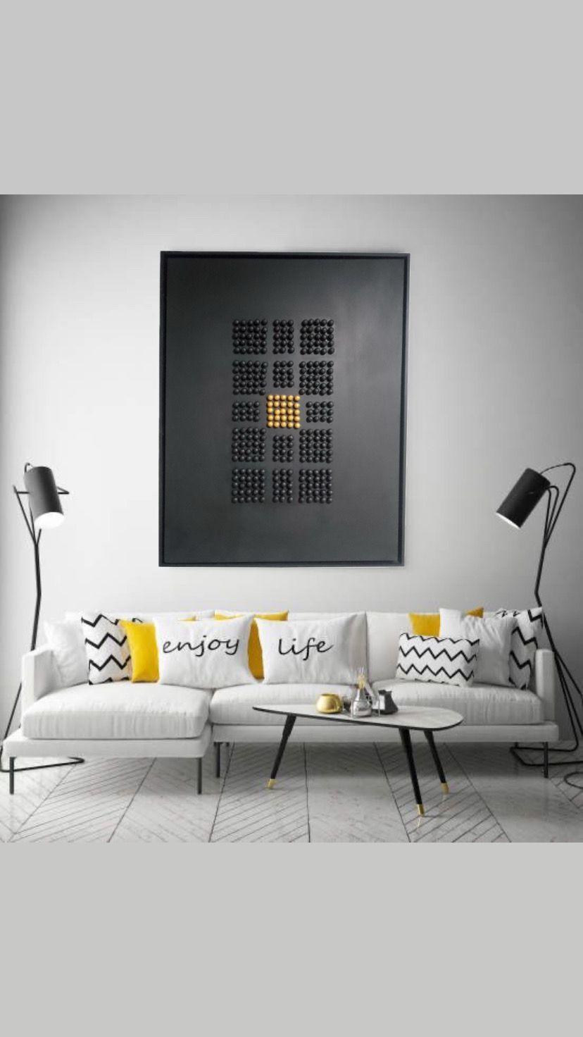 Cuadro decorativo negro dorado esferas de madera 90x70-5