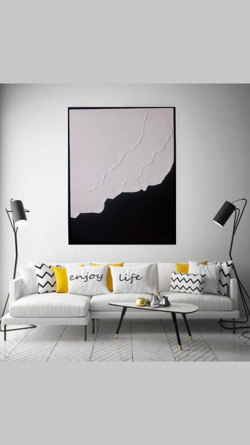 Cuadro decorativo Blanco y negro olas 90x70-5