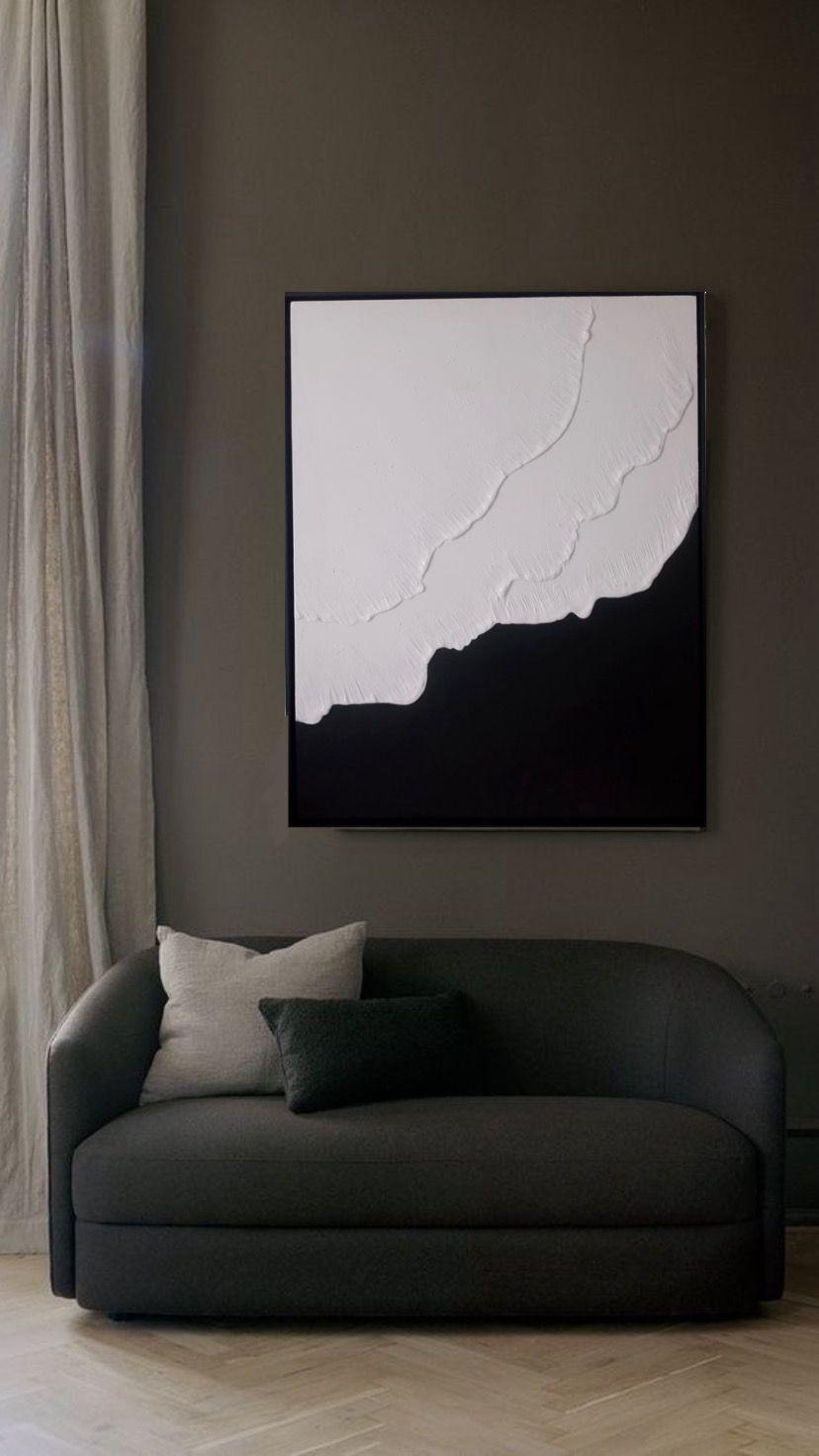 Cuadro decorativo Blanco y negro olas 90x70-6