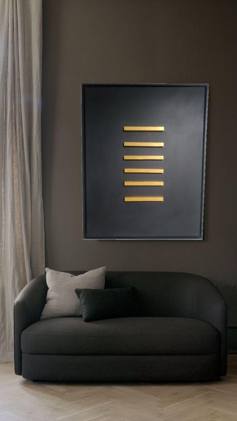 Cuadro decorativo negro dorado Rectángulos de madera 90x70-4